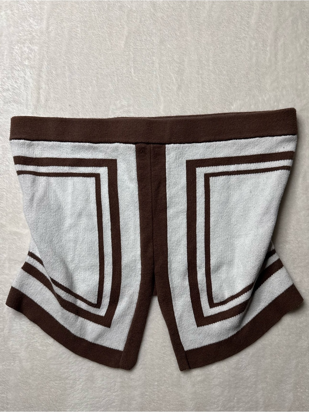 Brown & White Geometric Knit Women's Crop Top Bandeau Strapless Tube Top Sz S